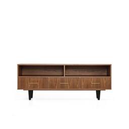 "Sideboard, Tv Cabinet, Bookshelf Sideboard, Walnut Veneer With 2 Shelves & 3 Drawers ""Grass" - thumbnail 2