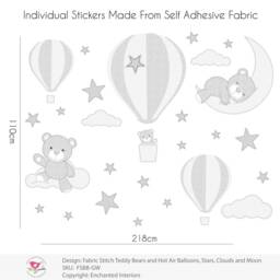 Teddy Bear Hot Air Balloon Nursery Wall Decals Grey & White Fabric Stickers - thumbnail 2