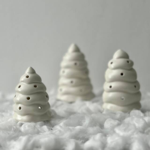 Handcrafted Porcelain Christmas Tree Candle Holder Snowy White Decor - image 1