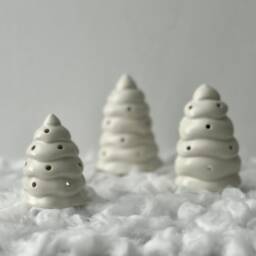 Handcrafted Porcelain Christmas Tree Candle Holder Snowy White Decor - thumbnail 1