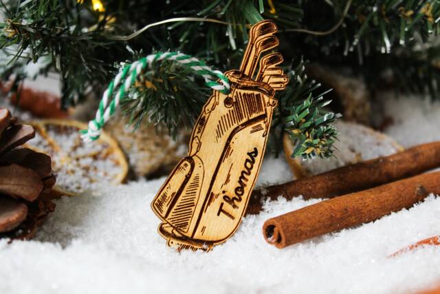 Personalised Golfer Christmas Ornament Caddy Golf Bag Wood Custom Bauble Laser Engrave Rustic Wooden Name Tree Decoration Irish - image 1