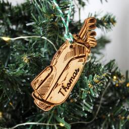 Personalised Golfer Christmas Ornament Caddy Golf Bag Wood Custom Bauble Laser Engrave Rustic Wooden Name Tree Decoration Irish - thumbnail 2