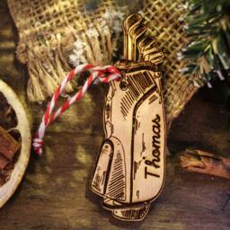 Personalised Golfer Christmas Ornament Caddy Golf Bag Wood Custom Bauble Laser Engrave Rustic Wooden Name Tree Decoration Irish - thumbnail 3