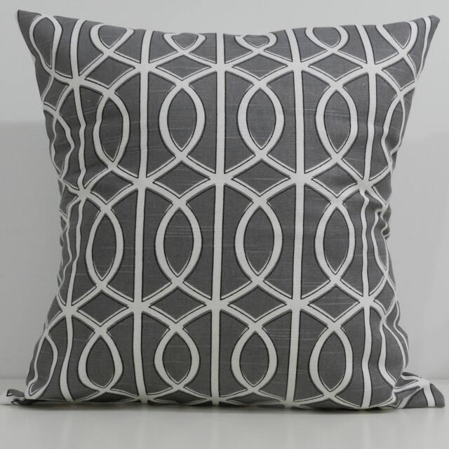 New 18x18 Inch Designer Handmade Pillow Cases. Dwell Studio. Lattice, Trellis, Link. Cool Grey