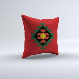 Red Kilim Pillow Cover Handwoven Wool Boho Mountain Design - thumbnail 4