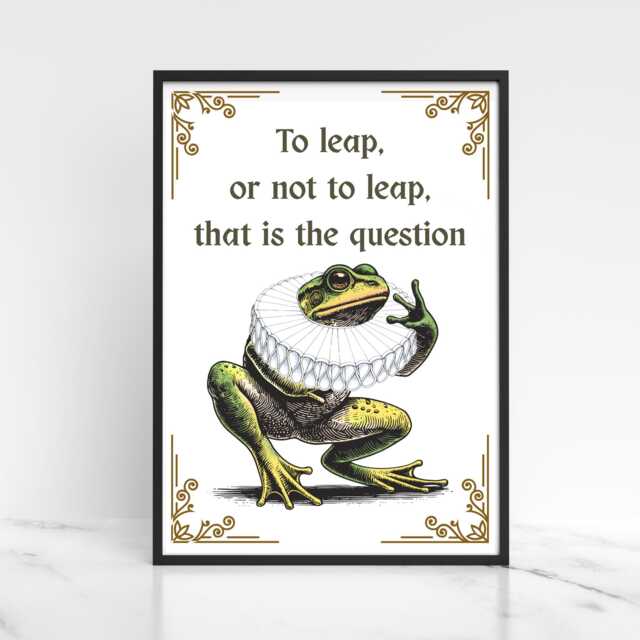 Shakespeare Frog A4 Print, High Quality Wall Art, Home Bar Funny Poster, Quirky Decor, Hamlet To Be Or Not - image 1