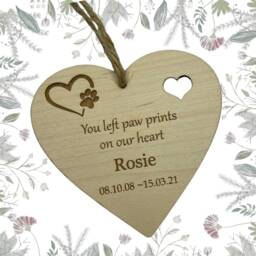 Personalized Wooden Pet Memorial Ornament, Engraved Heart Bauble - thumbnail 2