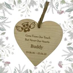 Personalized Wooden Pet Memorial Ornament, Engraved Heart Bauble - thumbnail 3