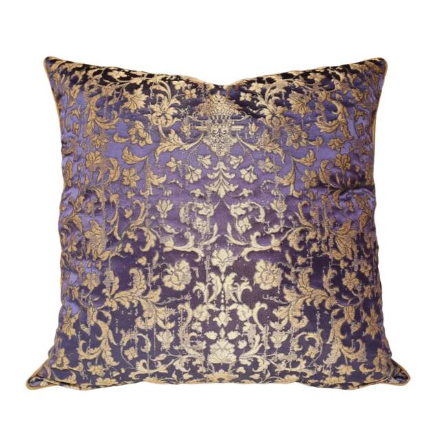 Blue Purple & Gold Silk Jacquard Rubelli Fabric Throw Pillow Cushion Cover Les Indes Galantes Pattern - Handmade in Italy - image 1