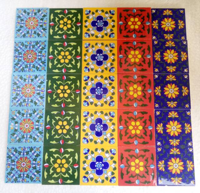 Blue Pottery Ceramic Tiles Floral Art Wall Tile Set - 3x3 Inch - image 1