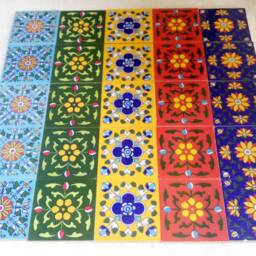 Blue Pottery Ceramic Tiles Floral Art Wall Tile Set - 3x3 Inch - thumbnail 3
