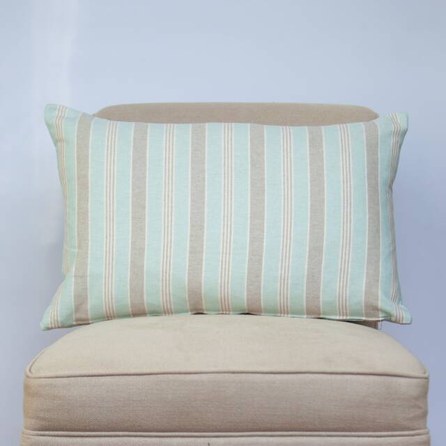 Marina Nautical Stripe Xl Rectangular Cushion. Aqua Blue & Linen Look Preppy Design. 23X15 - image 1