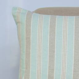 Marina Nautical Stripe Xl Rectangular Cushion. Aqua Blue & Linen Look Preppy Design. 23X15 - thumbnail 3