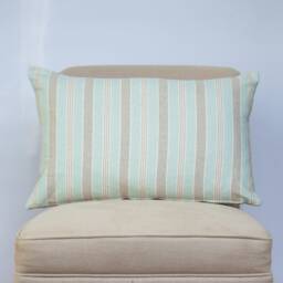 Marina Nautical Stripe Xl Rectangular Cushion. Aqua Blue & Linen Look Preppy Design. 23X15 - thumbnail 1