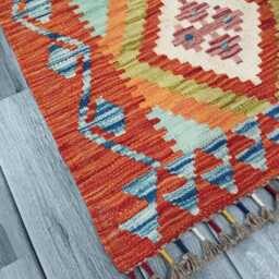 Colourful Runner Rug, Handmade Artisan Afghan Turkish, Scandinavian, Navajo, Bohemian, Wool Flatweave Multicolour Kilim Rug 188x60 cm - thumbnail 2