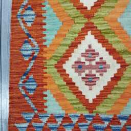 Colourful Runner Rug, Handmade Artisan Afghan Turkish, Scandinavian, Navajo, Bohemian, Wool Flatweave Multicolour Kilim Rug 188x60 cm - thumbnail 4