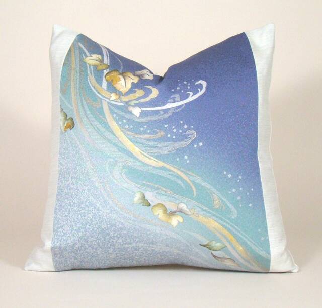 Hand-Painted Leaves Silk Kimono Pillow Cover Vintage Japanese Accent - image 1