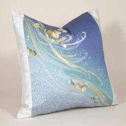 Hand-Painted Leaves Silk Kimono Pillow Cover Vintage Japanese Accent - thumbnail 2