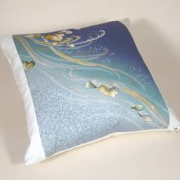 Hand-Painted Leaves Silk Kimono Pillow Cover Vintage Japanese Accent - thumbnail 3