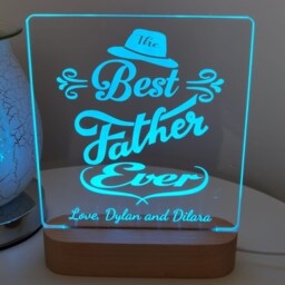 Personalized Acrylic Led Night Light Engraved Wooden Base, Usb Powered - thumbnail 2