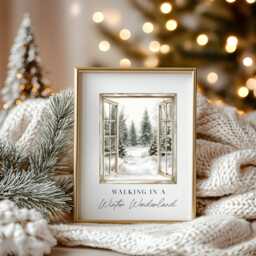 Christmas Print Watercolour Snowy Window Winter Wonder Land Wall Art - Unframed - thumbnail 3