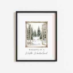 Christmas Print Watercolour Snowy Window Winter Wonder Land Wall Art - Unframed - thumbnail 2