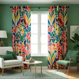 Colorful Leaf Curtains, Bold Abstract Botanical Drapes, Retro Modern Print Window Panels, Custom Made Eyelet Or Rod Pocket Curtains - thumbnail 2