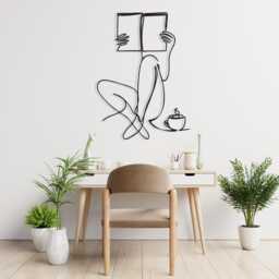 Coffee & Books Metal Wall Art, Cozy Nook Decor, Reader Gift, Minimalist Line