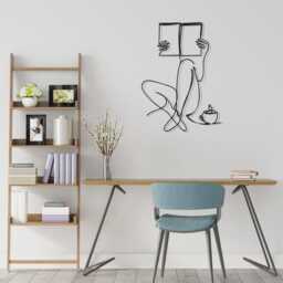 Coffee & Books Metal Wall Art, Cozy Nook Decor, Reader Gift, Minimalist Line - thumbnail 4
