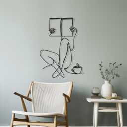 Coffee & Books Metal Wall Art, Cozy Nook Decor, Reader Gift, Minimalist Line - thumbnail 2