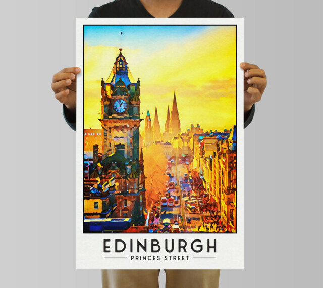 Edinburgh Princes Street Print, Poster, Balmoral Hotel, Scottish Wall Art - image 1