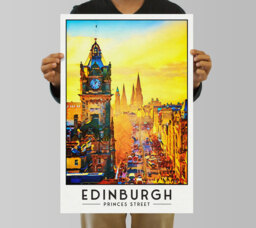 Edinburgh Princes Street Print, Poster, Balmoral Hotel, Scottish Wall Art - thumbnail 1
