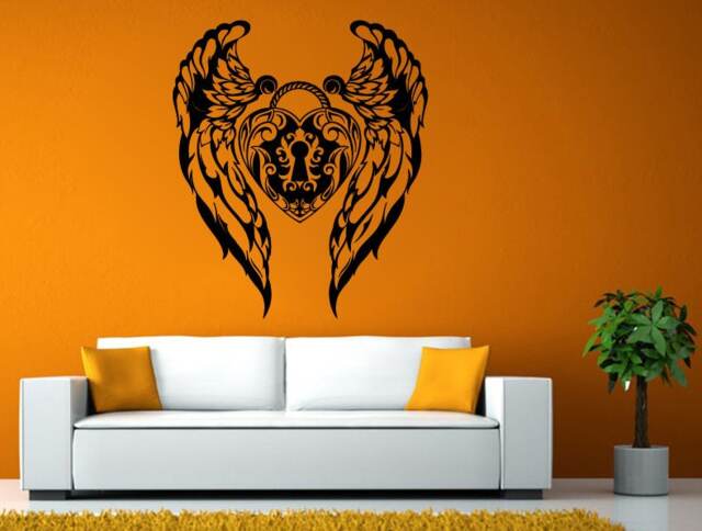 Love Heart Angel Wings Lock Key Beautiful Ornament Wall Stickers Decals Vinyl Mural Decor Art L2111 - image 1