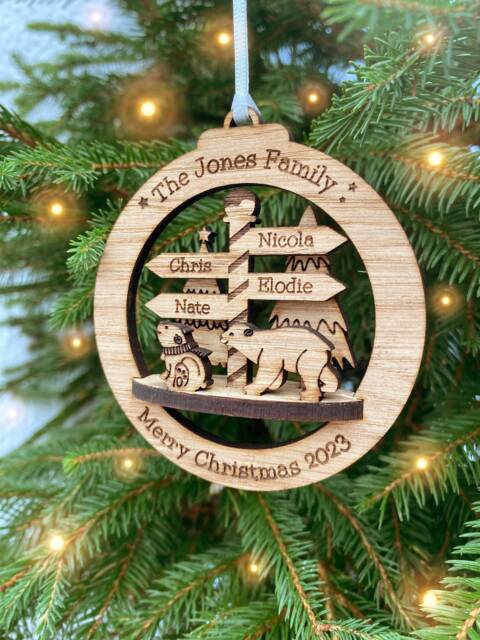 Personalised Family Christmas Ornament 3D Layered Wooden Bauble - image 1