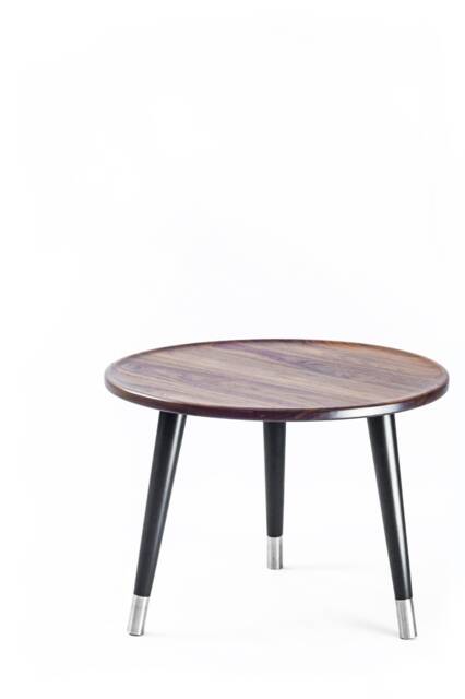 Oval Side Table, Coffe Walnut Top & Wooden Tapered Legs With Metal Ferules - image 1