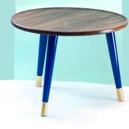 Oval Side Table, Coffe Walnut Top & Wooden Tapered Legs With Metal Ferules - thumbnail 2