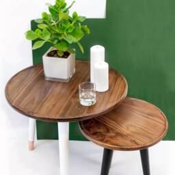 Oval Side Table, Coffe Walnut Top & Wooden Tapered Legs With Metal Ferules - thumbnail 4