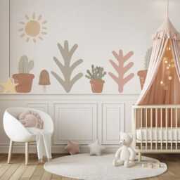 Boho Cactus Wall Stickers Nursery Decor - Neutral Desert Decals Sage Pink Terracotta Peel & Stick Kids Bedroom - thumbnail 3