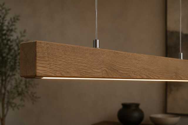 Solid Oak Linear Light - Handmade Wooden Led Chandalier Modern Dining Table Scandinavian Minimalist Ceiling Lamp - image 1