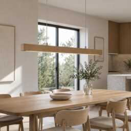 Solid Oak Linear Light - Handmade Wooden Led Chandalier Modern Dining Table Scandinavian Minimalist Ceiling Lamp - thumbnail 3