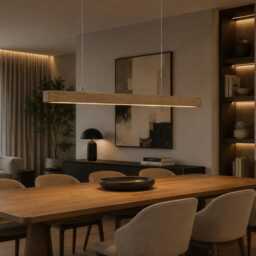 Solid Oak Linear Light - Handmade Wooden Led Chandalier Modern Dining Table Scandinavian Minimalist Ceiling Lamp - thumbnail 2