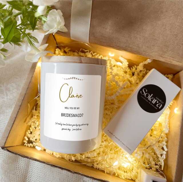Bridesmaid Proposal Candle Gift Set With Matches Brides Name Soy Wax Candle, Wedding Keepsake - image 1
