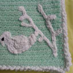 Large Soft Aqua Crochet Baby Blanket With White Applique & Rim - thumbnail 2