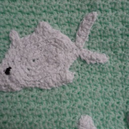 Large Soft Aqua Crochet Baby Blanket With White Applique & Rim - thumbnail 4