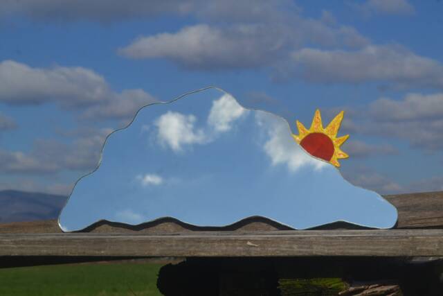 Sun & Cloud Frameless Wall Mirror, Orange Sunburst Wavy Cloud Boho Mirrors, Eclectic Furniture, Sun Decor - image 1
