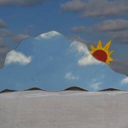Sun & Cloud Frameless Wall Mirror, Orange Sunburst Wavy Cloud Boho Mirrors, Eclectic Furniture, Sun Decor - thumbnail 2