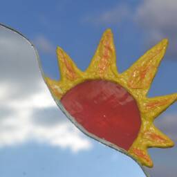 Sun & Cloud Frameless Wall Mirror, Orange Sunburst Wavy Cloud Boho Mirrors, Eclectic Furniture, Sun Decor - thumbnail 3