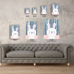 Bunny in Forest. Nursery Room Wall Decor. Fox & Forest Wallpaper. Baby Art Gifts. Picture. Cute Canvas Set Of 2 - thumbnail 3