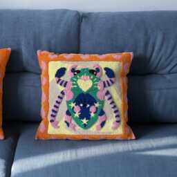 Hand Tufted Punch Needle Pillow Cover, Embroidered Bug Cushion, Fun Home Decor - 18x18 - thumbnail 2