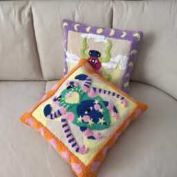 Hand Tufted Punch Needle Pillow Cover, Embroidered Bug Cushion, Fun Home Decor - 18x18 - thumbnail 3